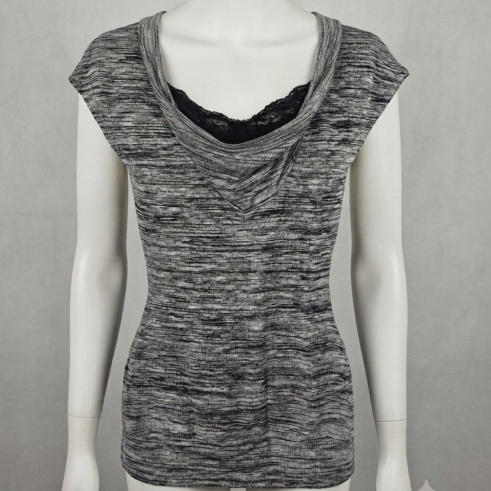 Vintage 90s Almost Famous Womens Cowl Neck Lace layer Tunic Top Grey Size M
